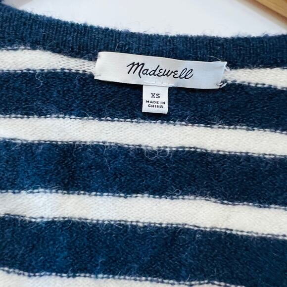 Madewell Cozy Walker Merino Alpaca Blend Open Front Cardigan Size XS Blue Cream - Picture 5 of 9